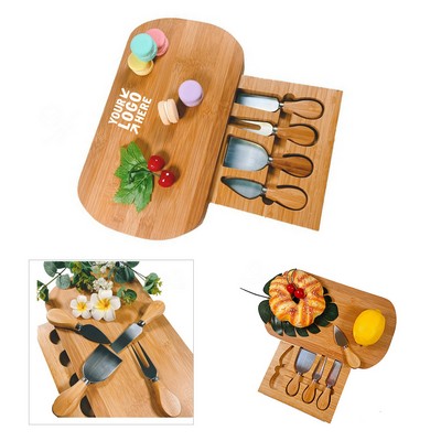 Bamboo Cheese Board and 4 Knives Set