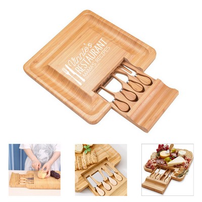Bamboo Cheese Board Set with Slide-out Drawer